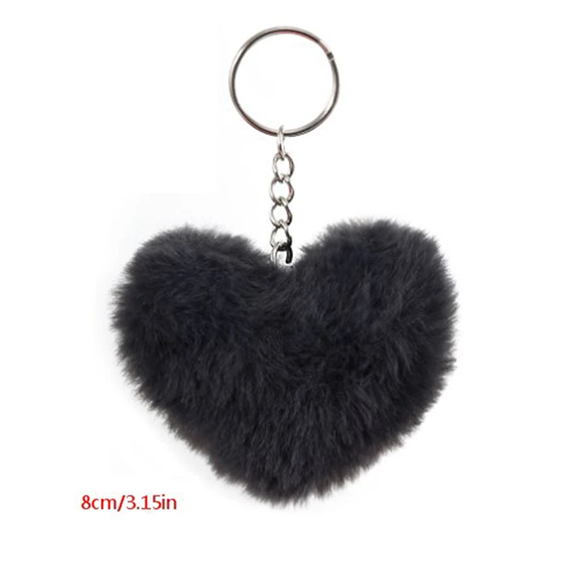 Chaveiro de pompom fofo em forma de coração para mulheres, chaveiro macio, coelho falso, bola, acessórios para bolsa de carro, anel, presentes, 8cm