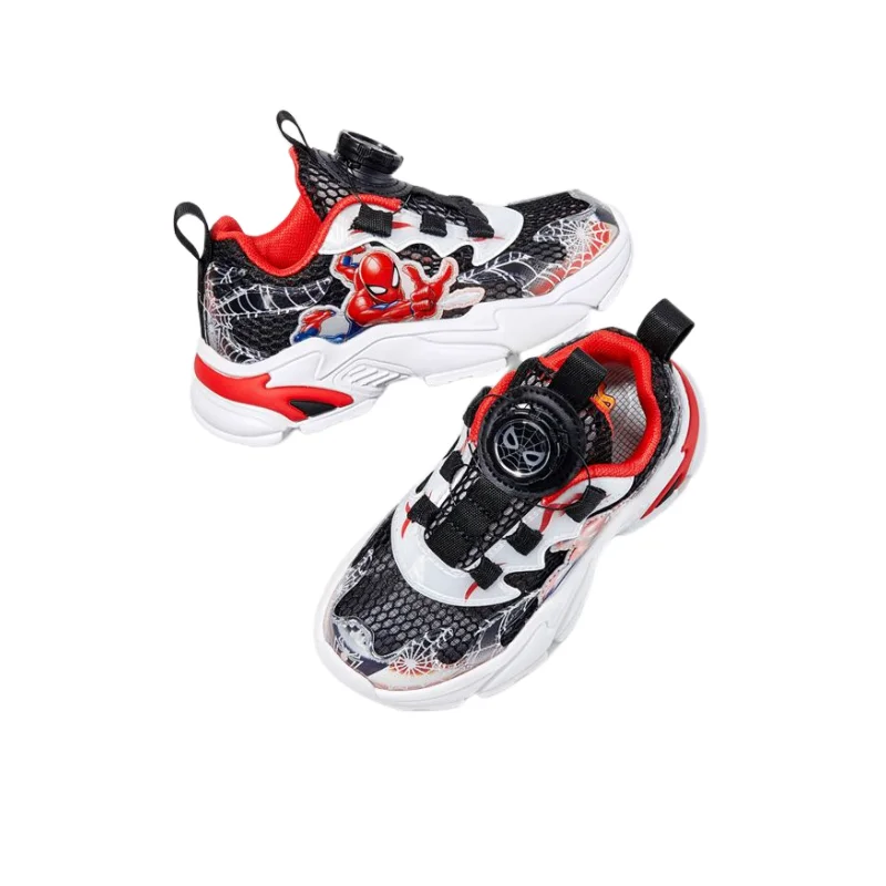 Marvel Anime Peripheral Boys Spider-Man Cartoon Sports Shoes Children's Summer Rotary Button Mesh Shoes Children's Shoes Gift