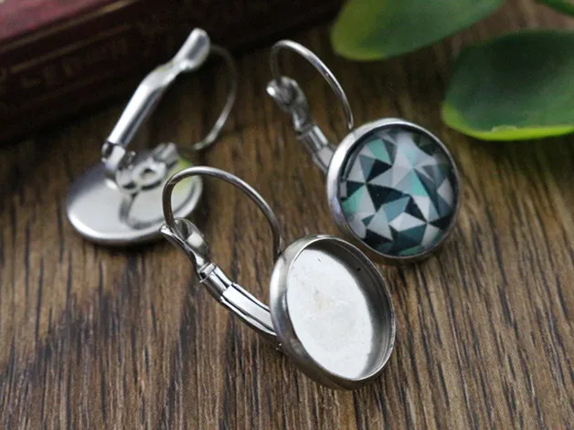 ( No Fade ) 6mm 8mm 10mm 10pcs Stainless Steel French Lever Back Earrings Blank/Base,Fit 6-10mm Glass Cabochons,Buttons