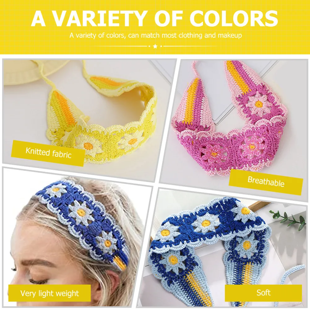 

Набор из 3 вязаных повязок на голову для женщин, с цветочным узором, регулируемый размер, подходит для большинства, в ретро-современном стиле, для весны, осени, зимы