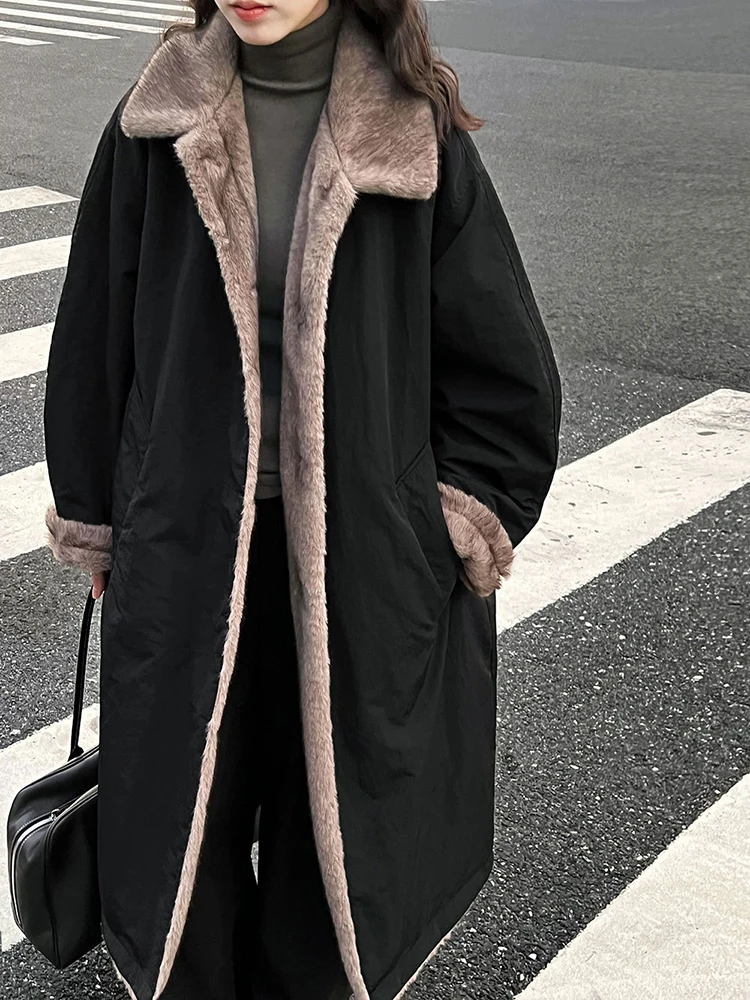 เสื้อโค้ทกันหนาว YERMORA รุ่นใหม่สำหรับผู้หญิง สีดำ แต่งขนเฟอร์เทียม ปกเสื้อแบบขนเป็ดสีขาว แขนยาว ทรงหลวม หนา อินเทรนด์