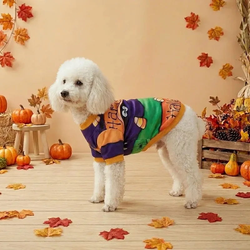 Happy Halloween Dog Shirt Monster Spider Candy Print Puppy Tee Soft Pet T-Shirt Holiday Outfit For Small Medium Dogs Cats Gift