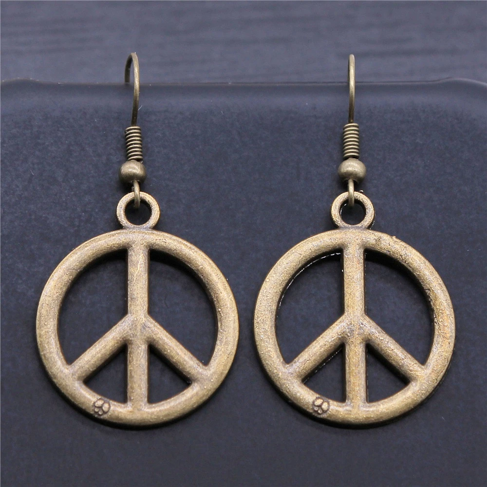 Vintage Antique Bronze Color 23mm Peace Symbol Charms Drop Earrings Dangle Earrings Women Party Gift Jewelry Handcrafts