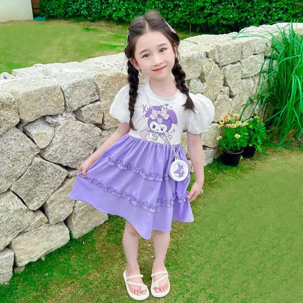 

Sanrio Kuromi My Melody Dress Summer Girls Cartoon Princess Skirt Child Short Sleeve Party T-Shirt Skirt Children's Skirts Gifts