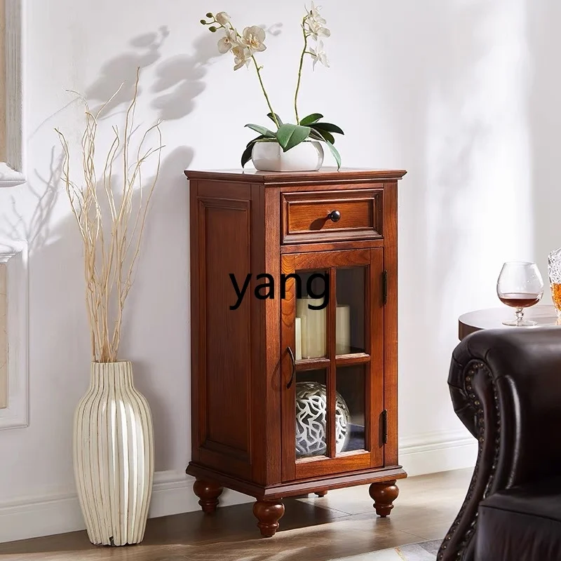 LMMsmall wine cabinet pure solid wood small tea side few retro living room TV display cabinet household