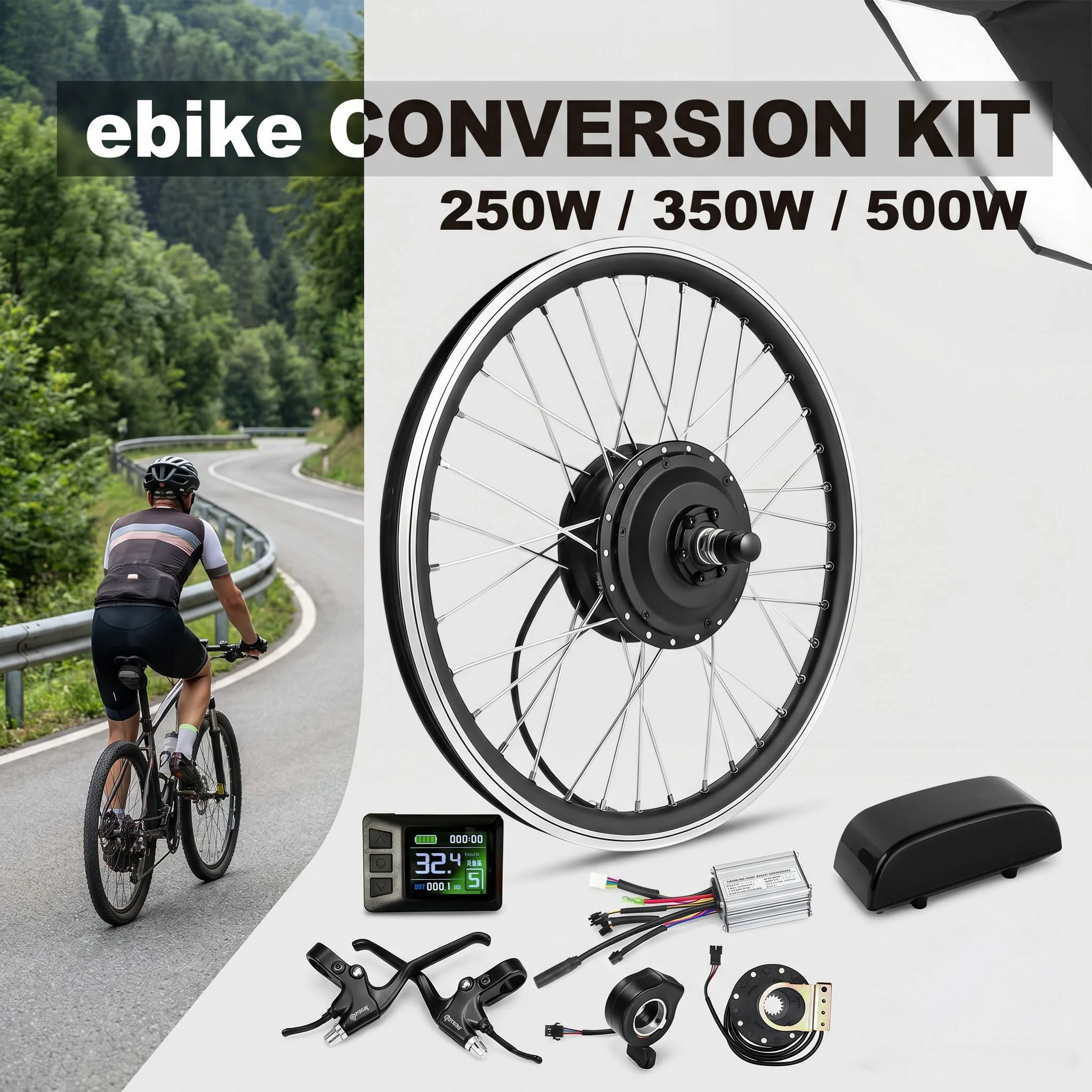 48V 500W Ebike Motor Conversion Kit Geared Hub Wheel KT-LCD7C LCD Kunteng Controller PAS Throttle Brake DIY Set 20-29in
