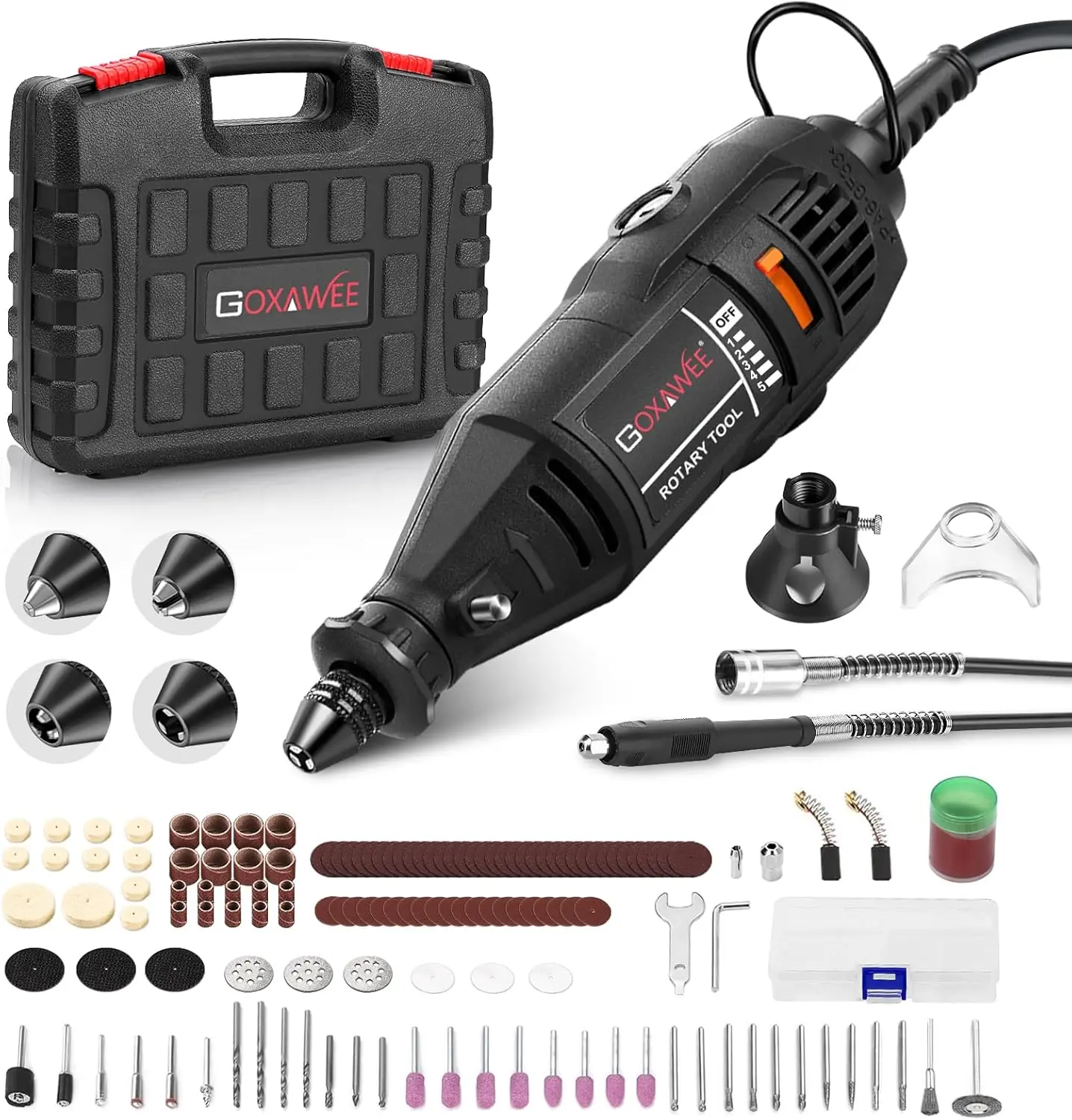 

Rotary Tool Kit with MultiPro Keyless Chuck & Flex Shaft - 140pcs, Variable Speed Electric Drill for DIY Crafting