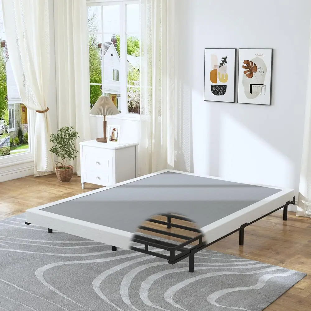 Somier de Caja Completo, Somier de Caja de Perfil Alto de 4 Pulgadas para Cama Matrimonial, Base de Colchón con Marco de Metal Reforzado