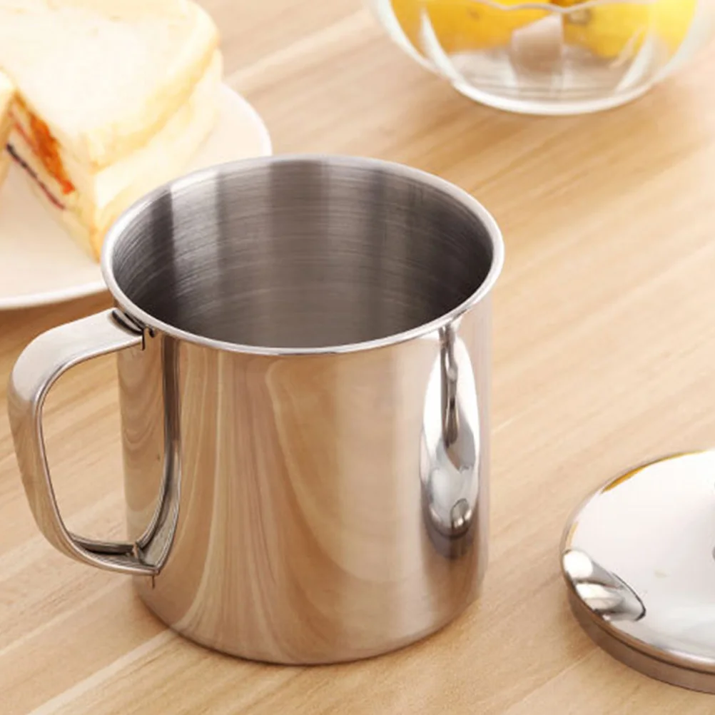 

1pc Stainless Steel Water With Lid Handle Milk Coffee Mug Drink Enamel Silver Multipurpose Travel Beverage Cup Kitchen