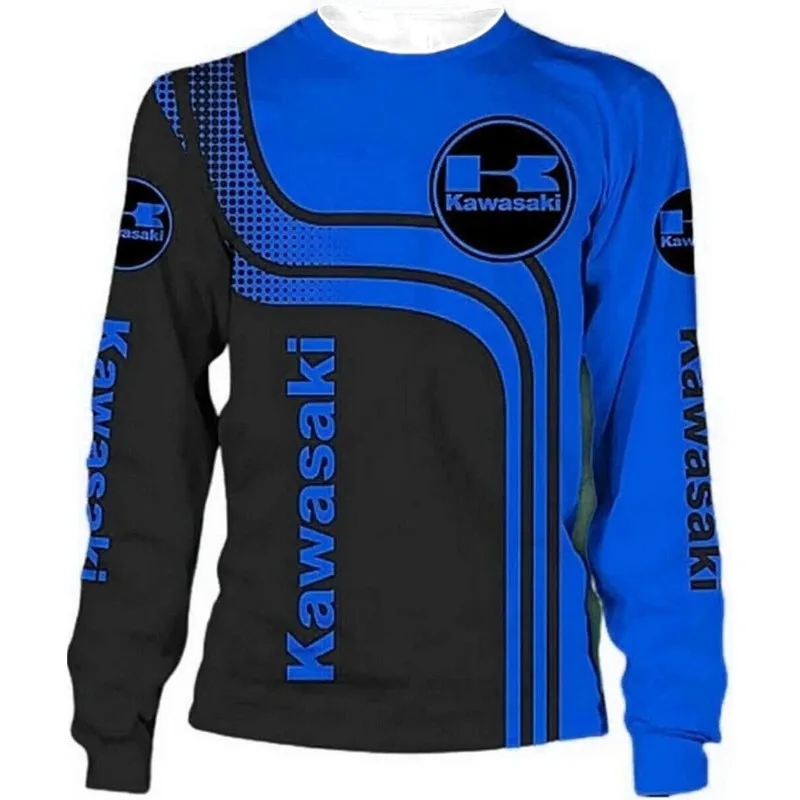 

Kawasaki Long Sleeved Round Neck Sweatshirt 3D Racing Print 3D Blue, Racing Clothing