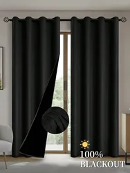 1pc Solid 100% Blackout Curtains with Grommets, Curtains for Bedroom, Living Room, Kitchen, Privacy Drapes, Window Curtain