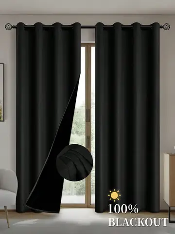 1pc Solid 100% Blackout Curtains with Grommets, Curtains for Bedroom, Living Room, Kitchen, Privacy Drapes, Window Curtain