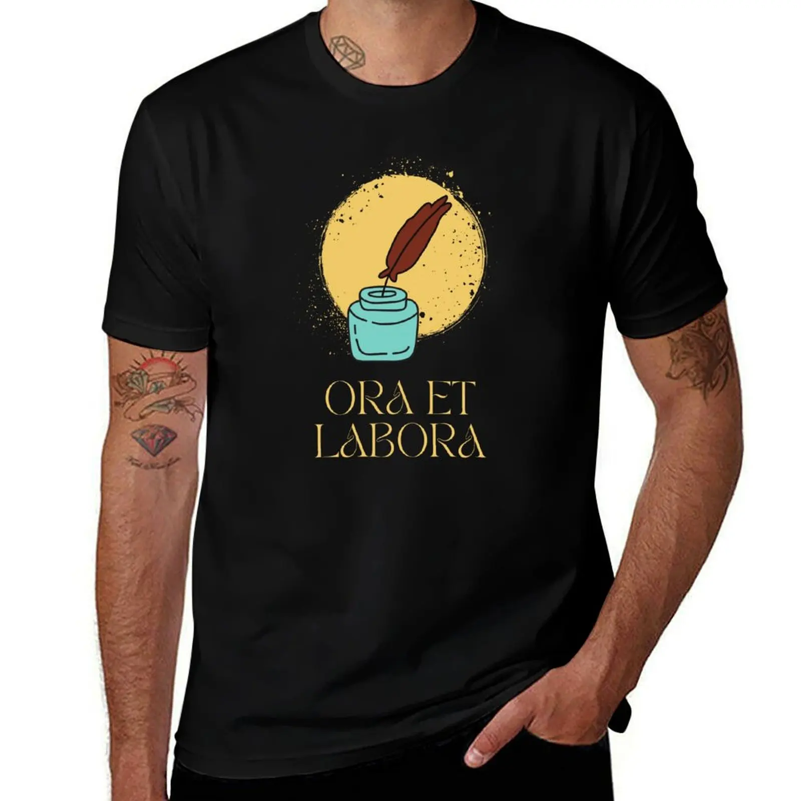 Catholic Rule of St. Benedict Ora et Labora Latin for Pray and Work T-Shirt cotton t-shirt plain for man package T-Shirt