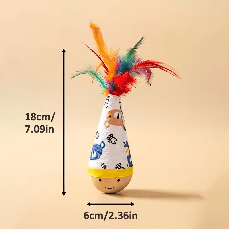 Interactive Feather Teaser Wand with Self-Righting Base Solo Play for Boredom Relief Energy Burner Pet Toys for Dogs and Cats