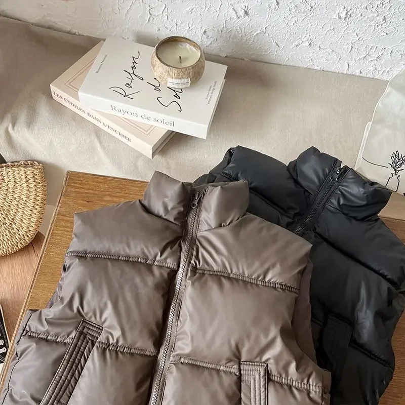 Neue Kinder-Weste aus Baumwolle mit Stehkragen, warme ärmellose Winterjacke für Jungen und Mädchen, verdickte modische Weste – Detail 6