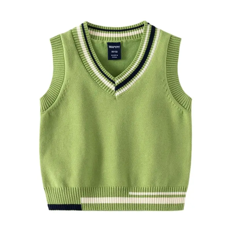 Autumn Infant Boys Beanies Sweater Vest Baby Boy Sleeveless Contrast V-collar Knitwear Multicolor Available Little Boy Pullovers