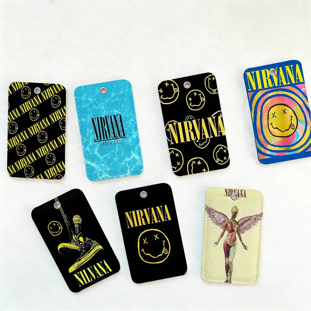 Classic Hot N-Nirvanaes Band 1Pc PU Leather Card Holder Keychain Key Ring Door Lock Access Tags ID Card Case Keychain Card