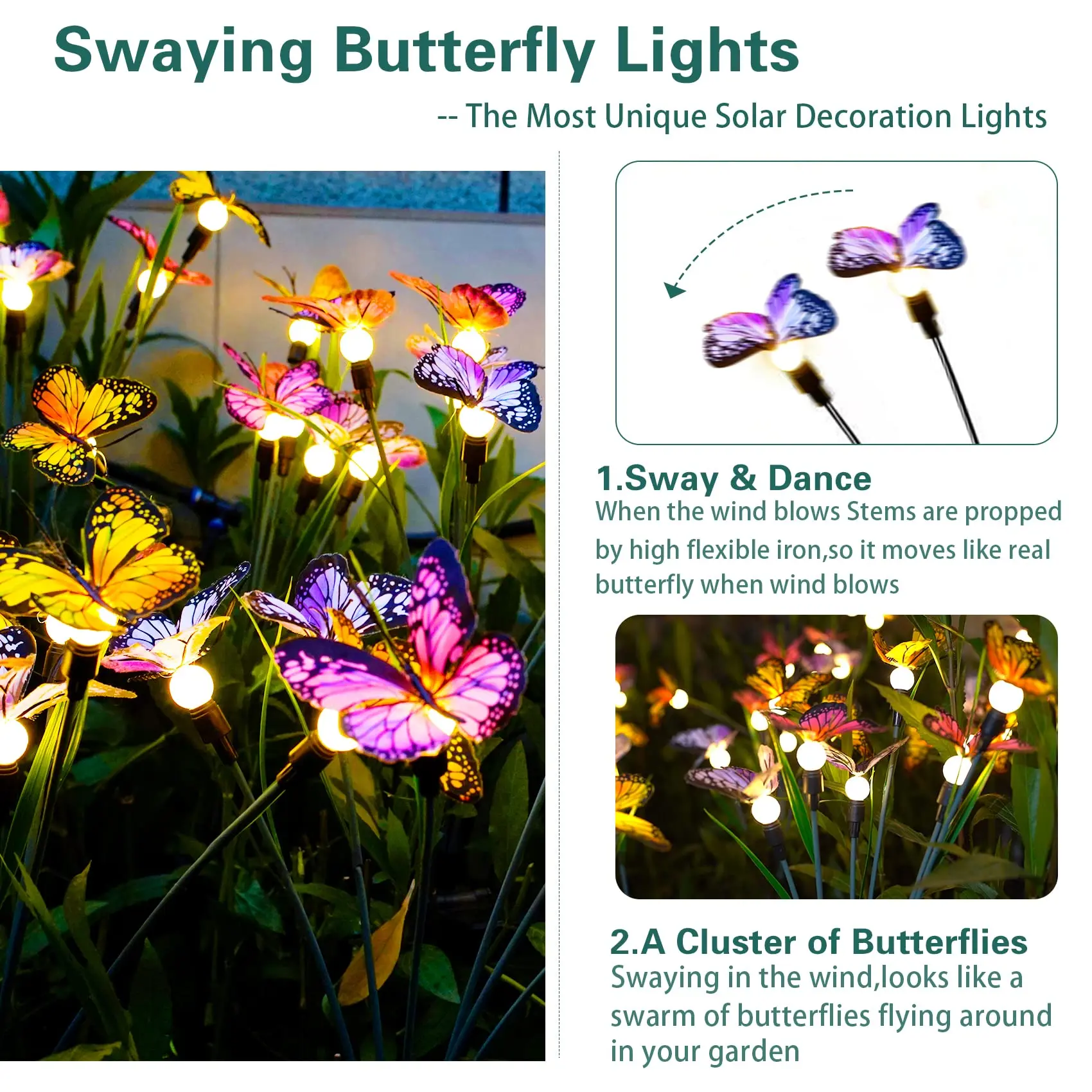 Imagem -03 - Butterfly Sunlight For Garden Solar Powered Lights Decoração ao ar Livre Quintal Pátio Caminho Street Decor Ip65 Impermeável