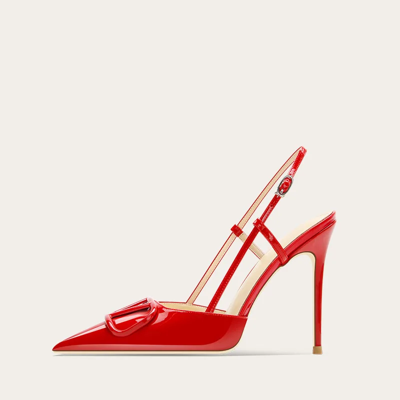 

Elegant Red High Heels Pointed Toe Sandals Open Back Women Dress Shoes