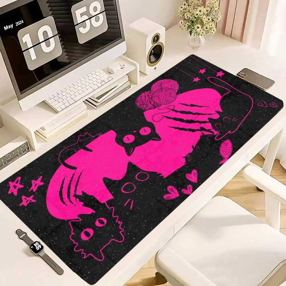 Playmat Neon Pink Skull Skeleton Graffiti Style Large Size Mouse Pads For Laptop Game Table Mat