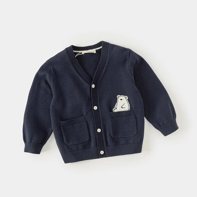 Dave Bella 2024 New Boys Sweater Cardigans with Bear Pattern 100% Cotton Cotton Kids Fall Cardigans Children Clothes DB3241672