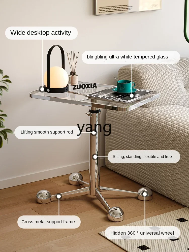 Lifting glass coffee table Modern simple household small apartment movable sofa side table