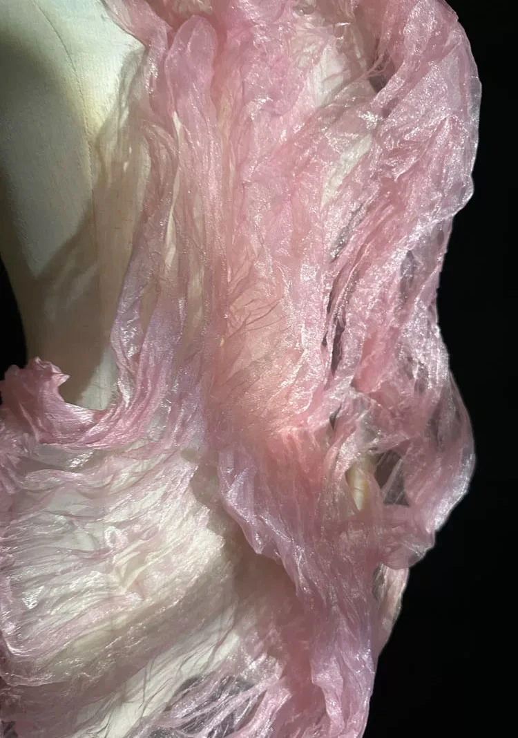 Tela con textura arrugada 3D de 1 yarda, fondo de escenario para vestido DIY, tela de diseño para vestido, tela de organza rosa