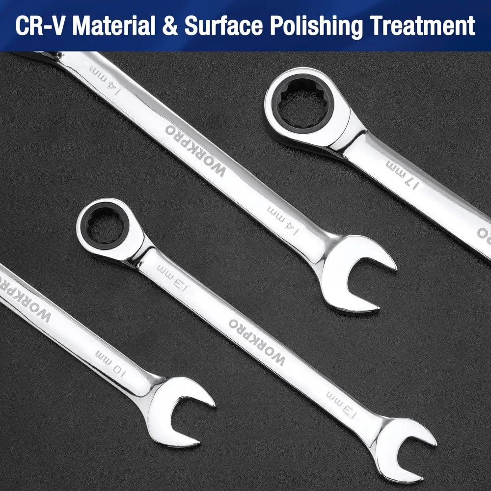 22-Piece Ratcheting Combination Wrench Set,72 Teeth,Combo Ratchet Wrenches Set with Organizer Box, Metric 6-18mm & SAE 1/4-3/4"