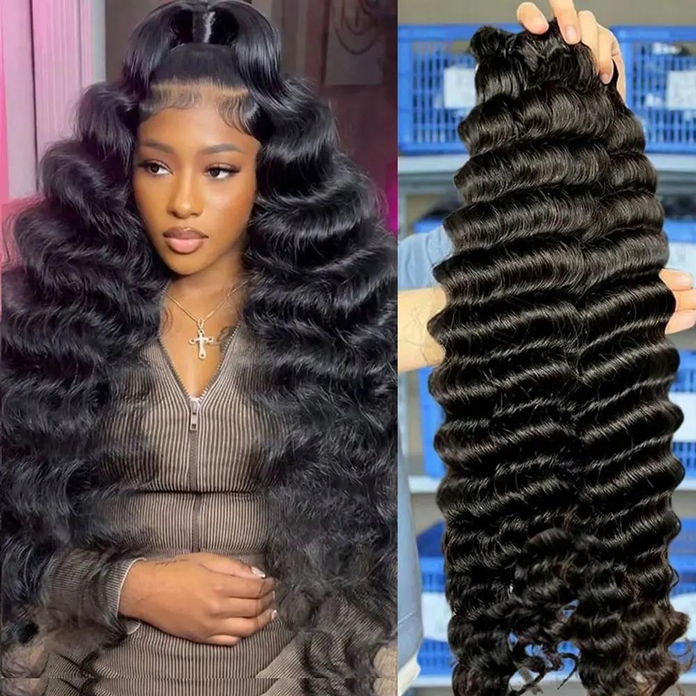 Onda profunda virgem brasileira pacotes 100% não processado cabelo humano encaracolado profundo 1 3 4 pacotes grau onda profunda cabelo humano cor preta