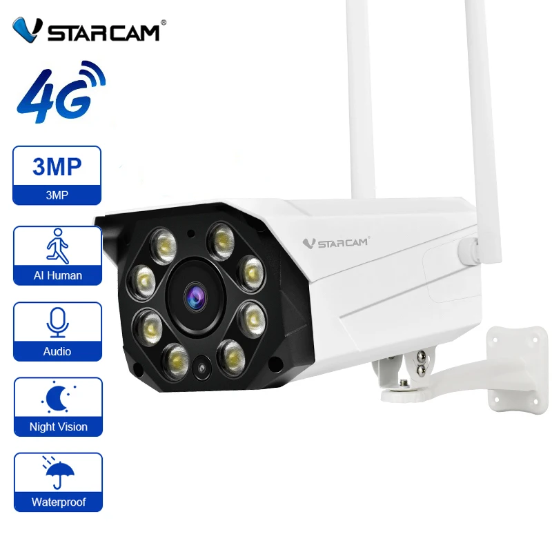 4G IP Camera Outdoor1080P 3MP Bullet Surveillance Camera HD Night Vision Two Way Audio AI Tracking Detection Security PTZ Cam