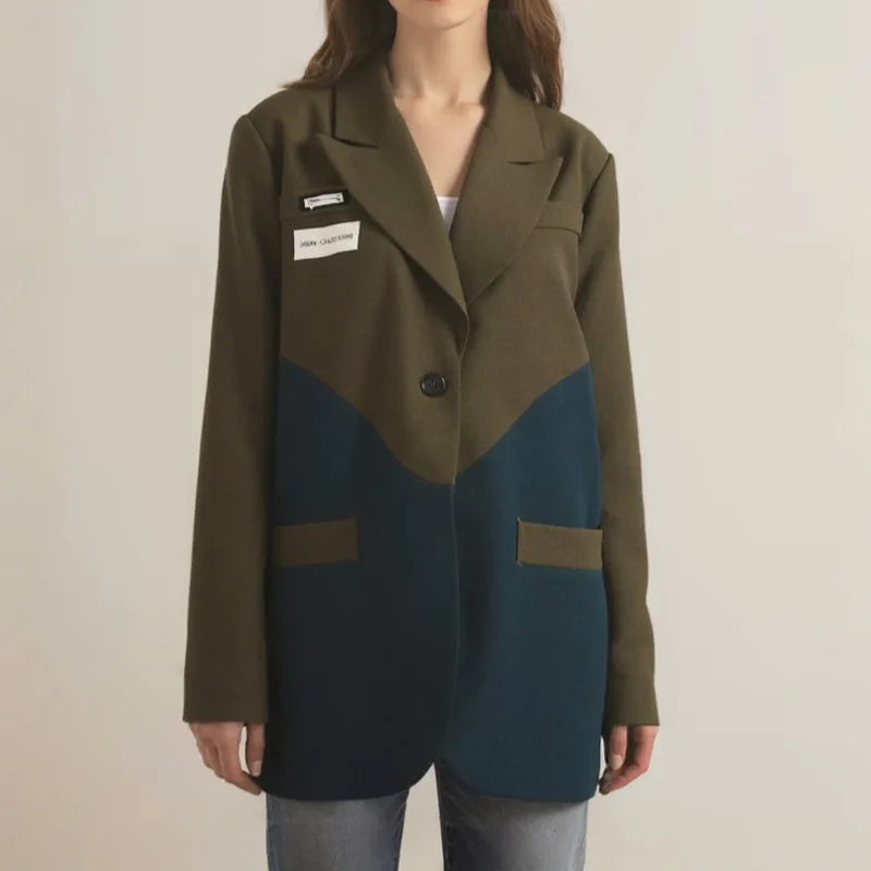 KWTX Giacca da donna casual asimmetrica a blocchi di colore Giacca vintage di lusso di alta qualità chic primavera estate 2025