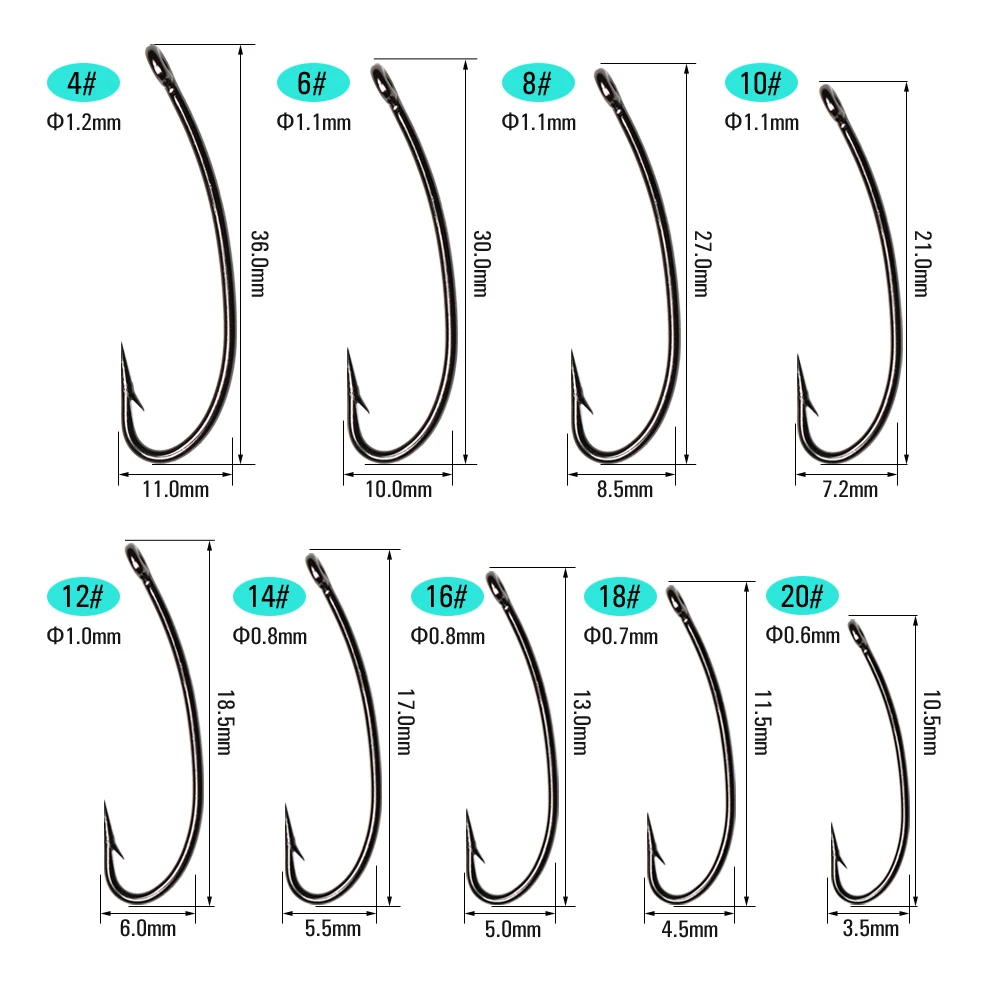 Vtwins 50PCS 3X Long Shank Curve Barbed Hook Stonefly Nymphs Stimulator Attractor Dry Fly Tying Fishing Hooks