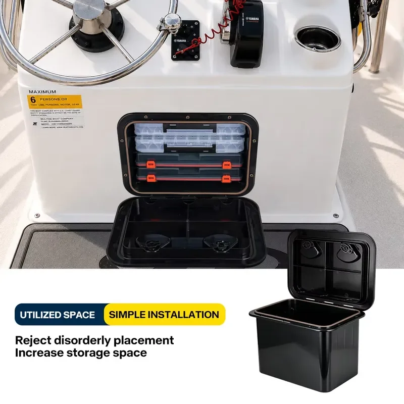 Marine Storage Box Waterproof ABS Boat Deck Hatch with 4 Removable Tackle Trays Fishing Gear Organizer for Kayak Yacht