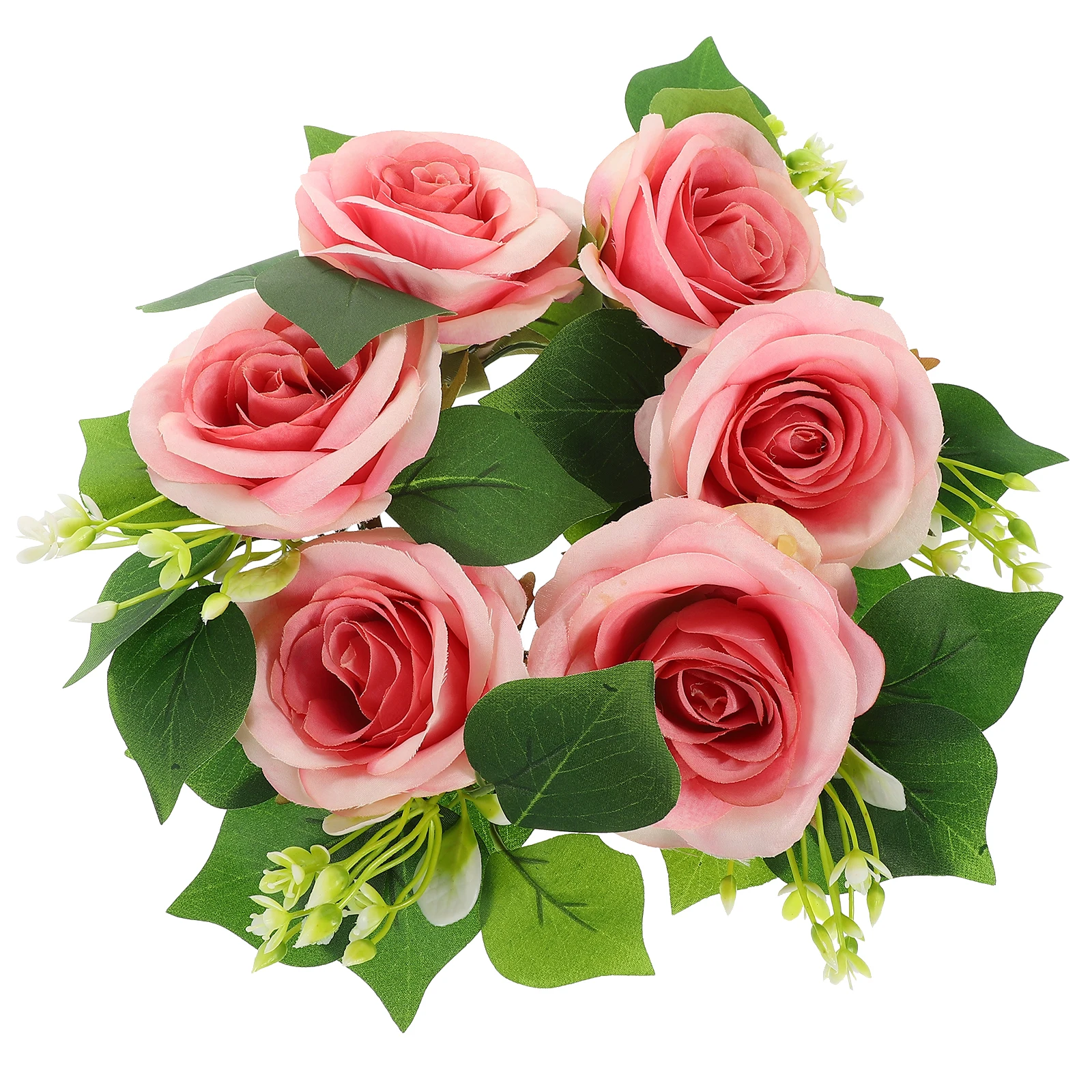 

1pc Artificial Rose Pink Artificial Flower Wreath Table Decor Wedding Centerpiece Garland Rose Flower Rings Floral