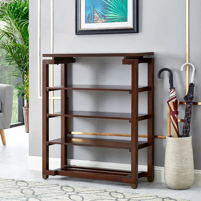 New Chinese pure solid wood shoe rack, four-layer shoe rack,  rack, American Nordic door easy assembly