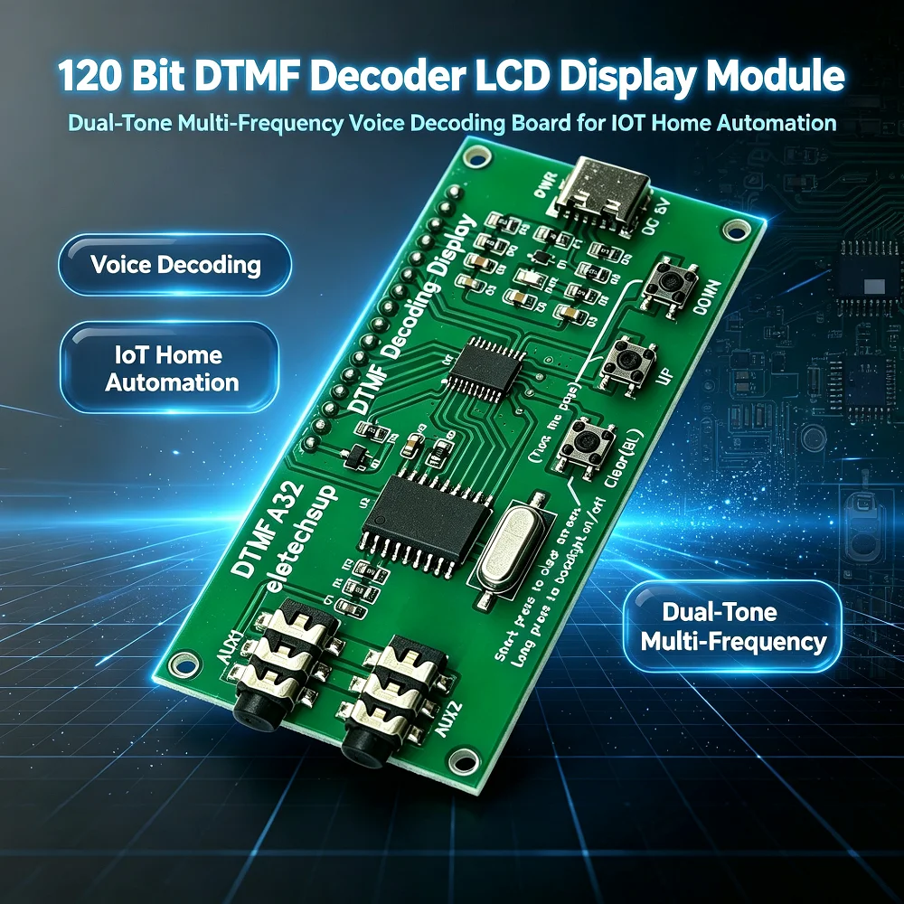 120 bit DTMF decoder LCD display module, dual tone multi frequency speech decoding board, overvoltage and overcurrent protection