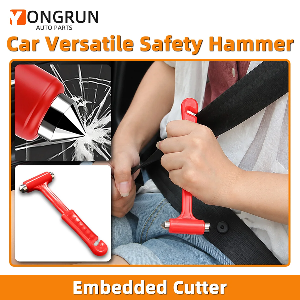 2-in-1 Auto-Notfallhammer mit Gurtschneider für Sicherheit, Rettung und Flucht, tragbarer Glasfensterbrecher – Detail 1