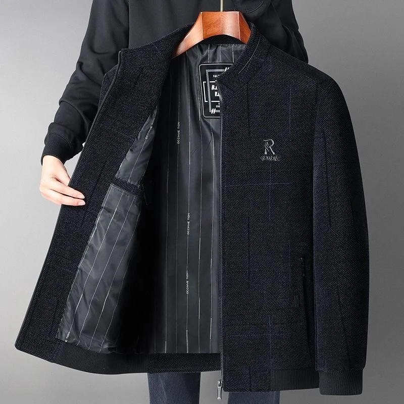 

Spring Autumn Men's Casual Dad Clothes Woolen Jaet Coat Middle-Aged And ly People's Clothes Stand Fit Fce Lined ...