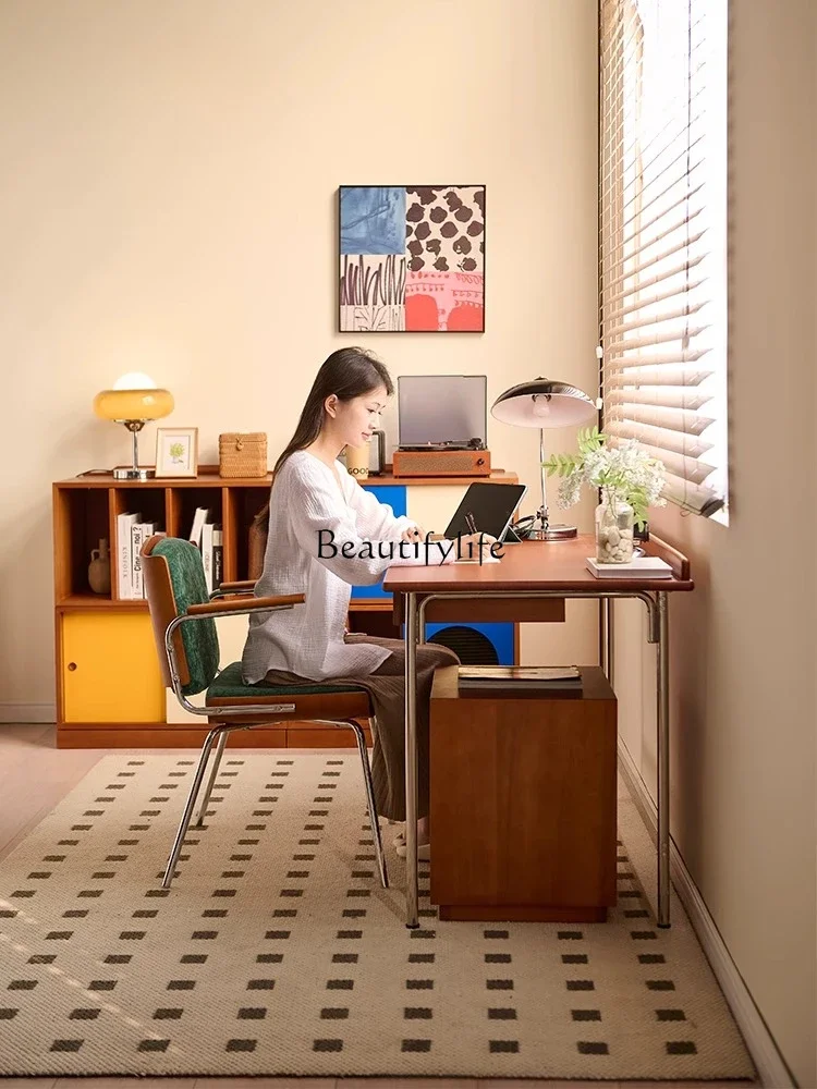 02-Medium-ancient style solid wood desk, book chair combination, retro computer, writing desk, new model