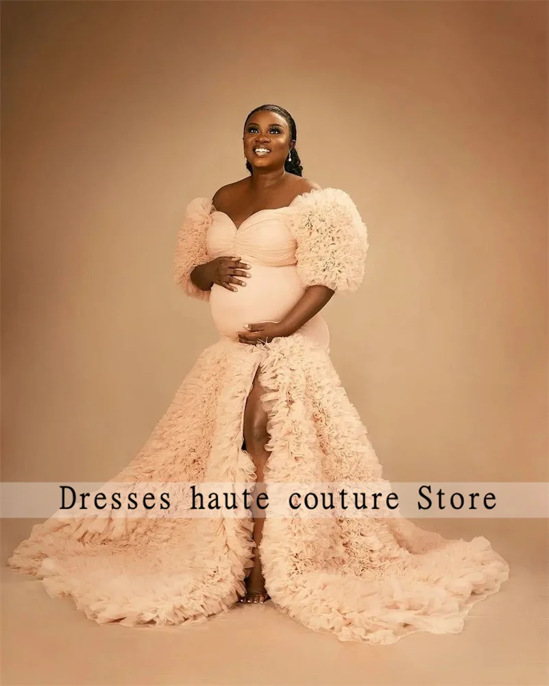 Pink Tulle Pregnancy Dress 2025 For Photo Shooting Organza Ruffle Pregnant Women Dresses Maxi Maternity Gown Customized