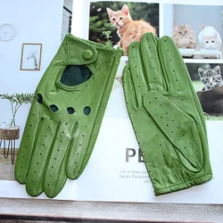 Women's Single-Layer Unlined Thin Driving Leather Gloves Hollow Style Outdoor Cycling Driver Gloves Free Shipping