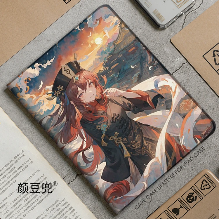 Hutao Anime Genshin Impact For Samsung Galaxy Tab A7 Lite 8.7 2021 Case S9 Plus Tri-fold stand Cover Galaxy Tab S6 Lite S8 Plus