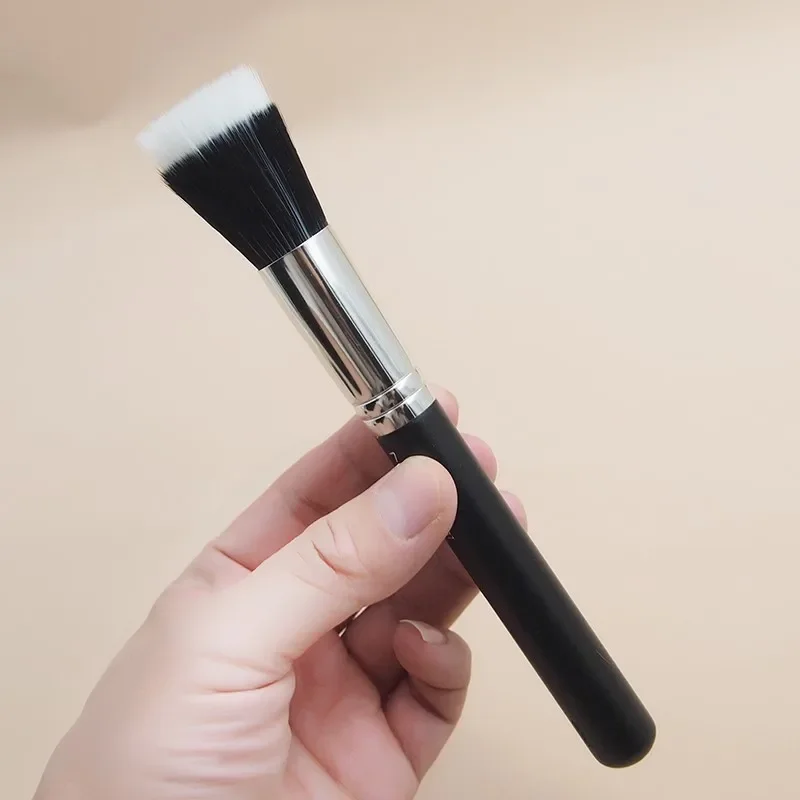 Professional Flattop Blush Brush Loose Powder Brush Black Duo Fiber Stippling Brush Contour Sculpting Cosmetic Makeup Tools