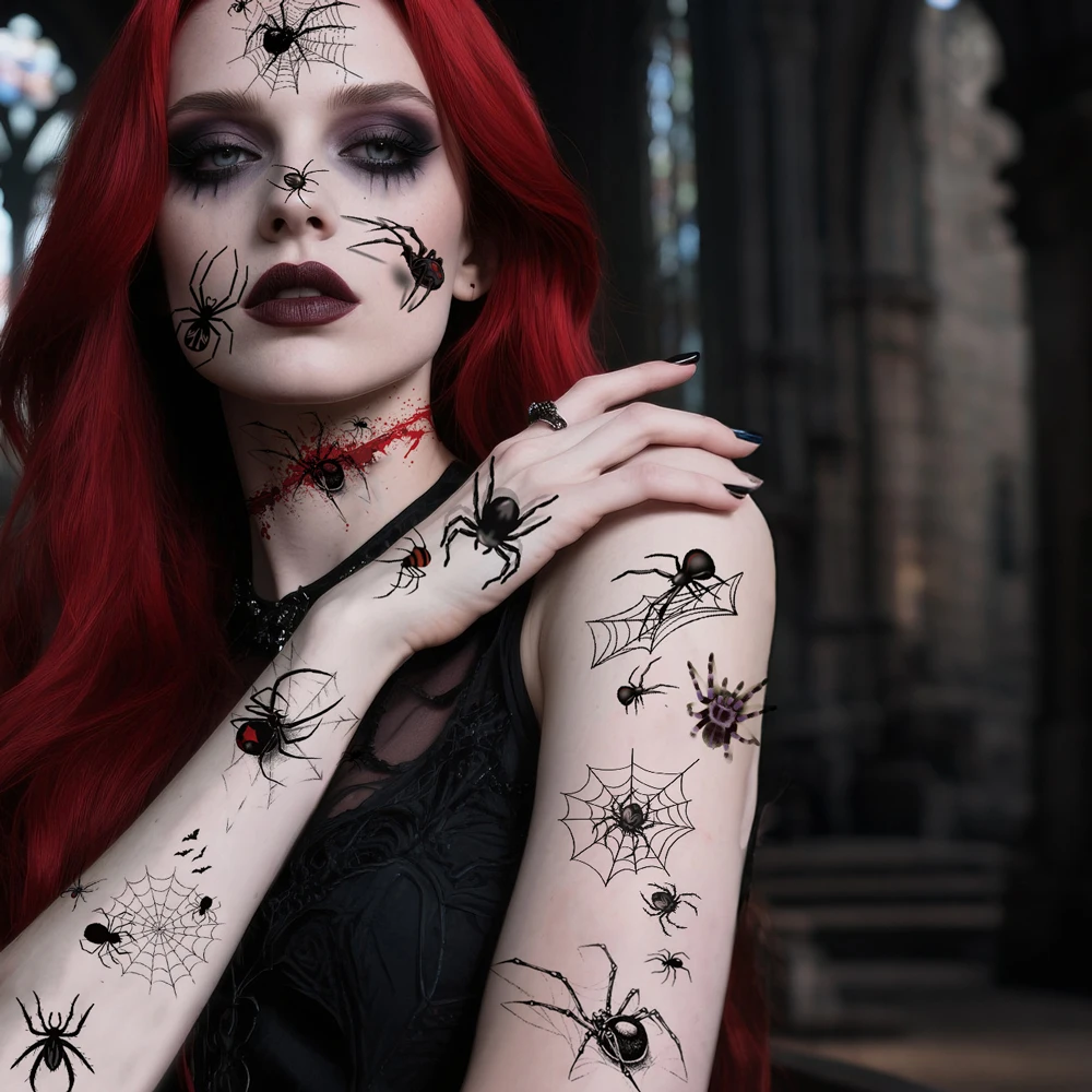 10 Sheets Spider Web Halloween Tattoo Stickers Waterproof Temporary Tattoos For Men Women Halloween Cosplay Face Makeup Stickers