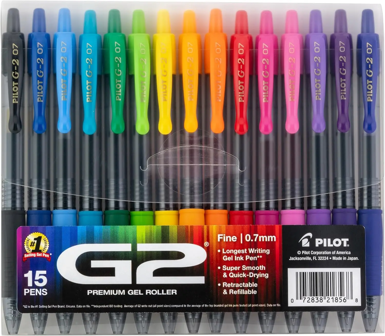 

Ручки-роллеры G2 Premium Gel, набор из 15 штук, радужные цвета, с тонким наконечником 0,7 мм, в чехле.