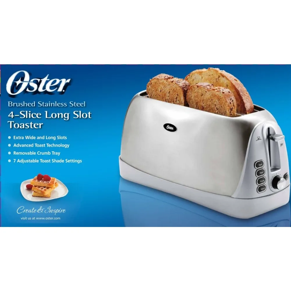 Long Slot 4-Slice Toaster, Stainless Steel, Automatic Shut-Off