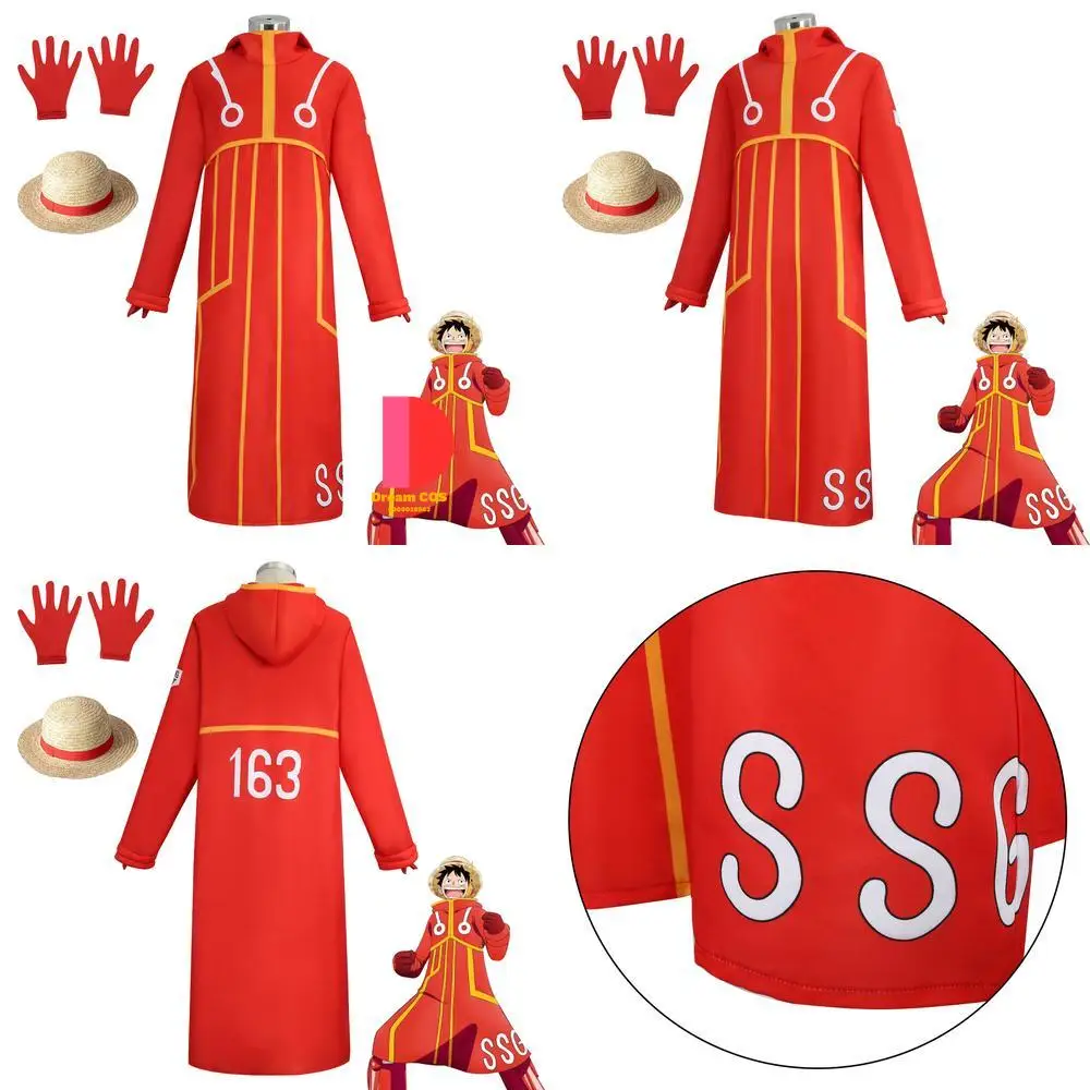 

Hot Anime Character Cosplay Costume Luffy Classic Role Play Outfit Red Coat Straw Hat for Adults Kids Anime Comic Con Halloween