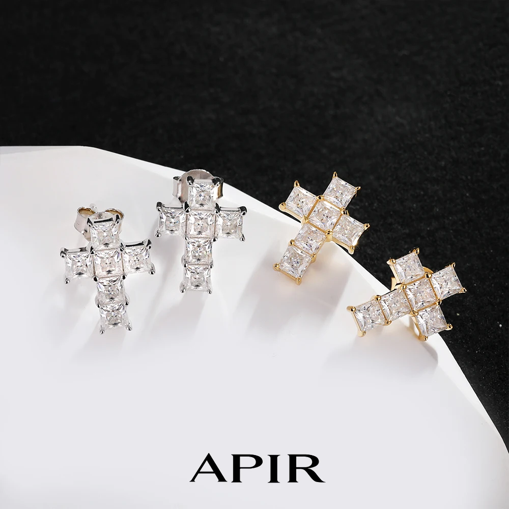 

APIR Sparkling Princess Cut Moissanite Cross Stud Earrings for Women Lab Diamond 925 Sterling Silver Hypoallergenic Fine Jewelry
