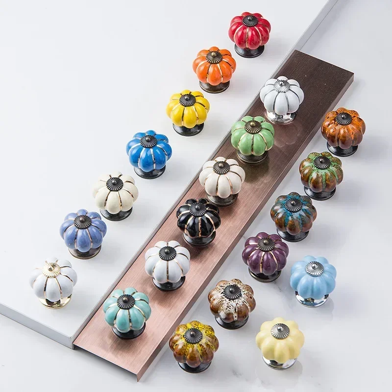 24-hour shipping Retro Ceramic Pumpkin Leopard Print European-American Wardrobe Cupboard Shoe Cabinet Door Handle