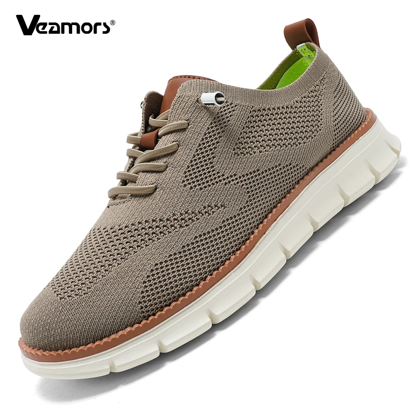 Men's Knitted Walking Shoes Breathable Mesh Casual Shoes Lightweight Daily Flats Fashion Lace-up Leisure Shoes Big Size 39-48